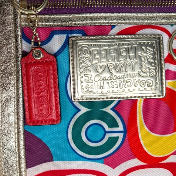 Coach Poppy Graffiti Signature Tote Multicolor Canvas Gold Leather Straps 13839 - Picture 10 of 16